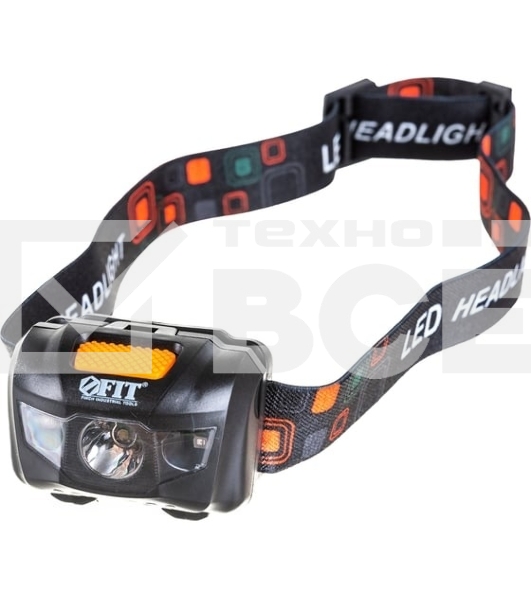 Фонарик с креплением на голову FIT 67746, 1 сверхяркий светодиод 3 Вт + 2 LED красного цвета (3 ААА батарейки)