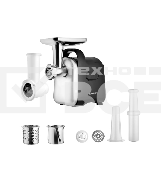 Мясорубка электрическая BRAYER 1602BR черный, 2000 Вт, 2.0 кг/мин, реверс, защита от перегрузки, металлический лоток, насадки - 5