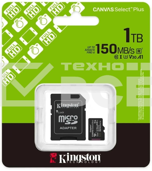 Флеш карта microSDXC 1Tb Kingston SDCS3/1Tb Canvas Select Plus + adapter