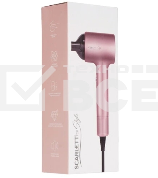 Фен Scarlett SC-HD70I53 розовый/черный, 1600 Вт, ионизация