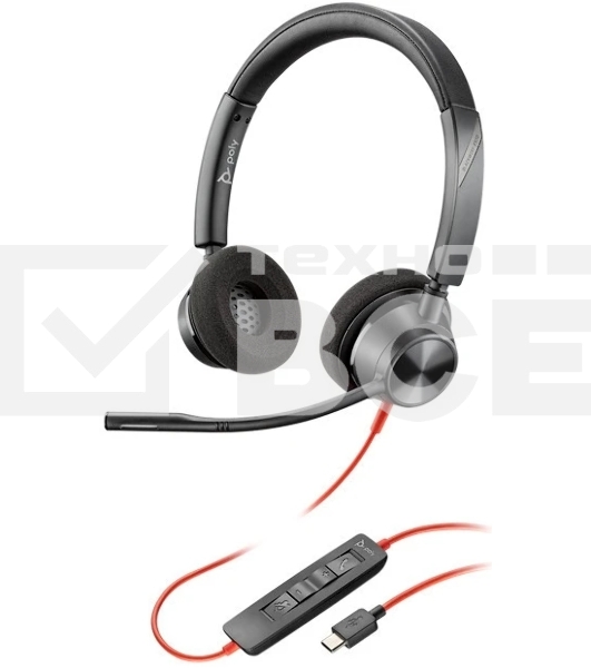 Гарнитура проводная Poly BW 3320 Stereo -M USB-C HS +USB-C/A черный