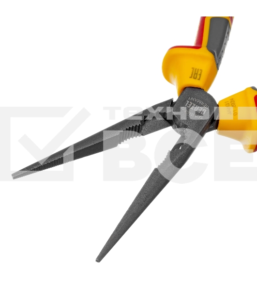 Длинногубцы прямые Denzel диэлектрические рукоятки до 1000 В, трехкомпонентные рукоятки, 205 мм