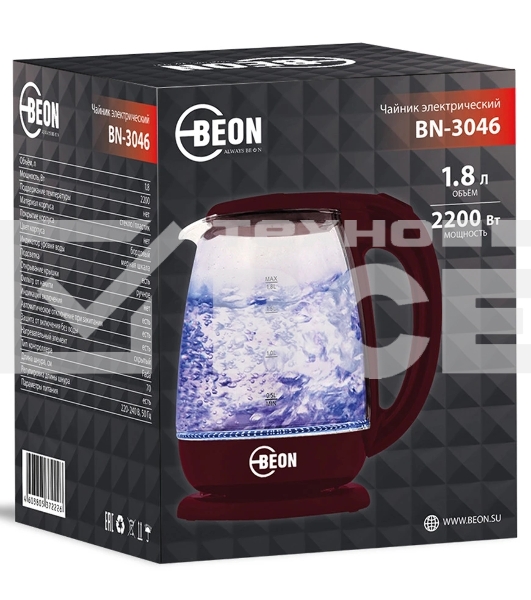 Чайник электрический BEON BN-3046 бордовый