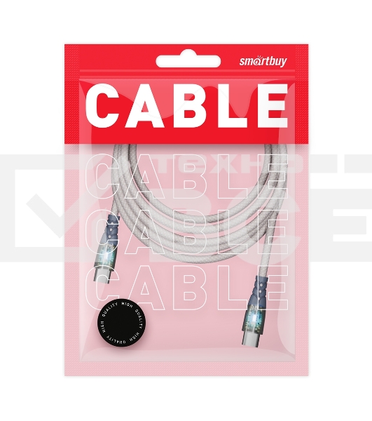 Кабель Smartbuy для зарядки и передачи данных, прозрачные наконечники TYPE C - TYPE C, 3А, нейл., серый, 1 м, IK-3112FCTRANSP-GRAY