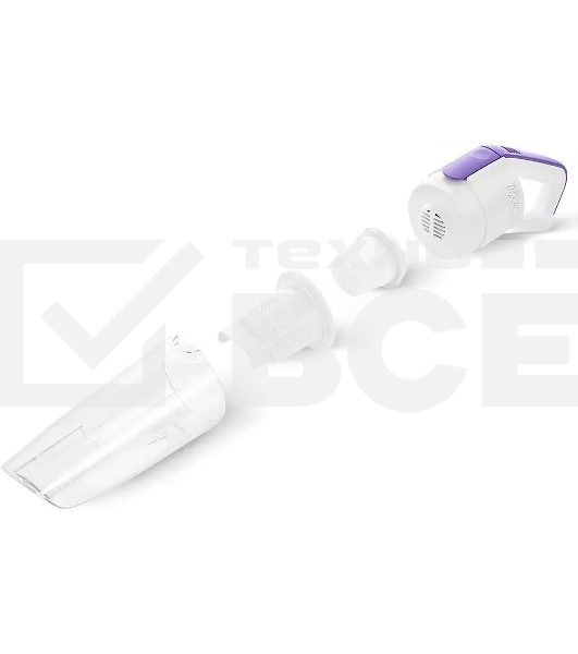 Пылесос ручной Kitfort КТ-5198 белый/фиолетовый, 75 Вт, уборка сухая/сбор воды, пылесборник контейнер 0.45 л