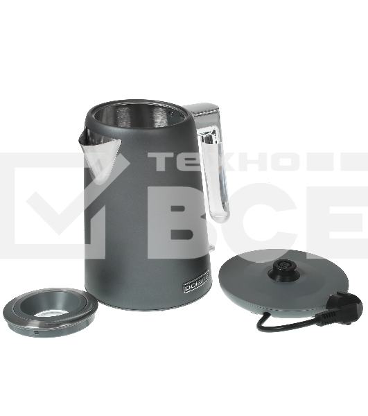 Чайник электрический Polaris PWK-1746СA серый, 1,7л, ВЕРХ. ЗАЛИВ, нерж.