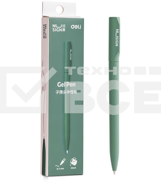 Ручка гелевая Deli Nusign (NS552GREEN) зеленый d=0.5мм черн. черн. кор.карт. автом.