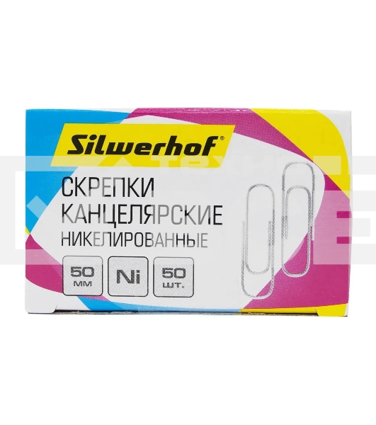Скрепки Silwerhof никель 50мм (упаковка: 50шт) картонная коробка