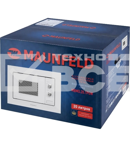 Микроволновая печь встраиваемая Maunfeld MBMO.20.1PGW белый, 20 л, 800 Вт, переключатели - поворотный механизм