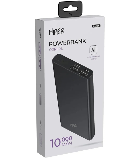 Портативный аккумулятор HIPER CORE XL Metal черный (10000 мА·ч)