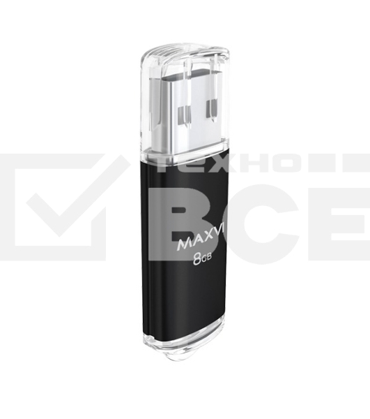 Флеш диск Maxvi MP 8GB USB 2.0 black, монолит с колпачком, металл + ABS пластик