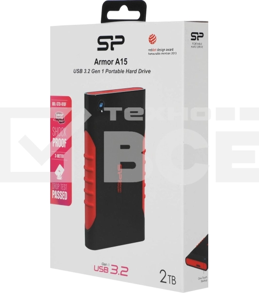 Внешний HDD 2.5' Silicon Power Armor A15, 2TB, USB 3.2 Gen 1 Type-A, 5400 rpm, черно-красный