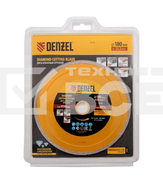 Диск алмазный отрезной Denzel ф180 х 22,2 мм, сплошной, мокрое резание
