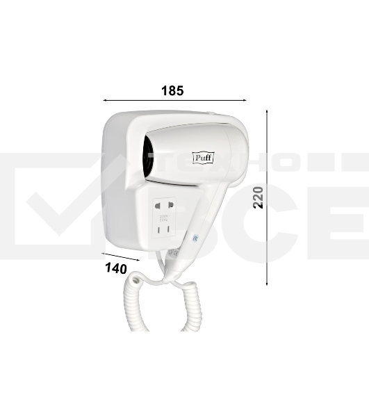 Фен для волос Puff-1200B 1405.002 1.2кВт белый с доп. розеткой