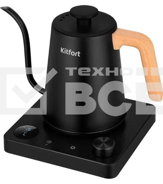 Чайник электрический Kitfort КТ-6726 1л. 1200Вт черный/дерево корпус: нерж.сталь/пластик