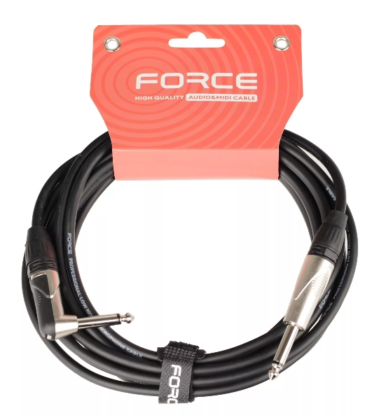 Кабель гитарный FORCE FGC-09/4.5L1/4' TS Jack - 1/4' TS Jack угловой, высококачественный, малошумящий с проводниками из безкислородной меди OFC, диаметр 6 мм, профессиональные металлические разъемы, длина 4,5 м