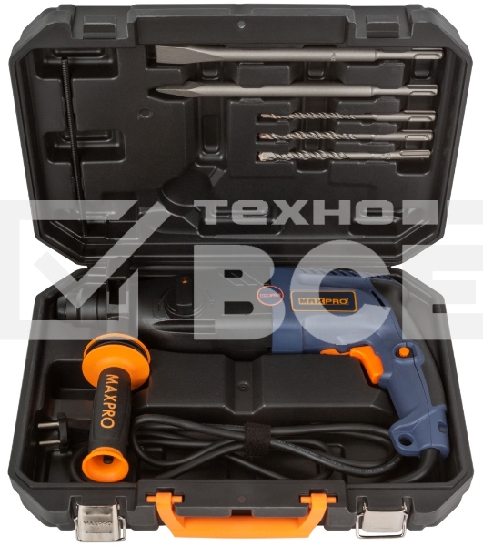 Перфоратор монтажный MAX-PRO MPRH620/24V 620 Вт, 0-1000 об/мин, 2,5 Дж, 3 режима, Д/Б/М-30/24/13, 2,8 кг, SDS-PLUS, антивибрационная ручка, резиновые вставки, рез