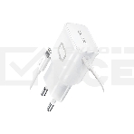 Сетевое зарядное устройство Qumo Energy (Charger 0026) 2.1A, встроенный кабель Lightning 8 Pin, белый, фото 1