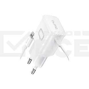 Сетевое зарядное устройство Qumo Energy (Charger 0026) 2.1A, встроенный кабель Lightning 8 Pin, белый