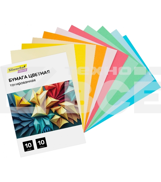Бумага цветная Silwerhof тонир. 10л. 10цв. A4 CREATE 80г/м2 папка