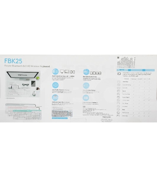 Клавиатура беспроводная A4Tech Fstyler FBK25, USB, Bluetooth/Радиоканал, белый/серый