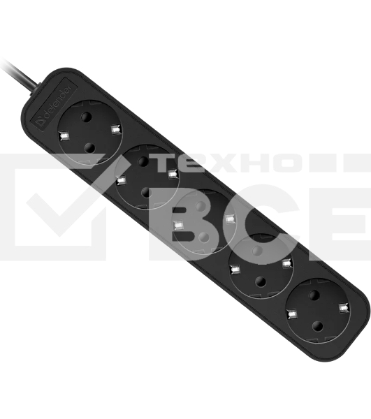 Удлинитель Defender с заземлением M518 1.8 м, 5 розеток, черный