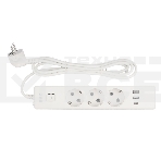 Бытовой удлинитель PowerCube, 3р с/з вык.,3USB, 3500 Вт, 16А, 1.9 м, 3*1,0 (белый) PC-5-2M, фото 1