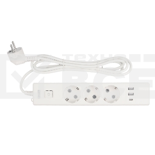 Бытовой удлинитель PowerCube, 3р с/з вык.,3USB, 3500 Вт, 16А, 1.9 м, 3*1,0 (белый) PC-5-2M