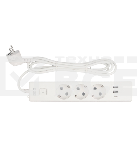 Бытовой удлинитель PowerCube, 3р с/з вык.,3USB, 3500 Вт, 16А, 1.9 м, 3*1,0 (белый) PC-5-2M
