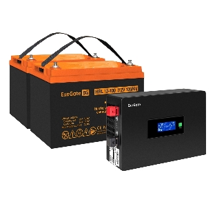 Комплект Источник бесперебойного питания EX295994RUS + батарея 100Aч EX285656RUS 2шт (инвертор, синус, для котла, PF=1, настенный) ExeGate IdealSine SR-1500.LCD.2SH 1500VA/1500W, чистая синусоида, цветной LCD-дисплей, 2*Schuko, крепление настенное, Black + батарея ExeGate HRL 12-100 (12В, 100А·ч) 2шт