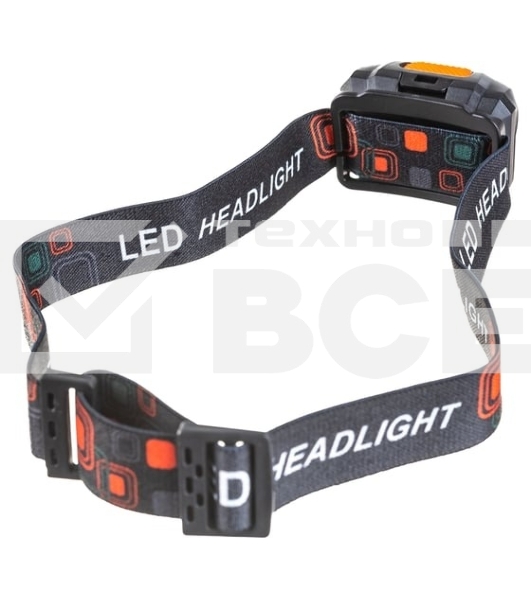 Фонарик с креплением на голову FIT 67746, 1 сверхяркий светодиод 3 Вт + 2 LED красного цвета (3 ААА батарейки)