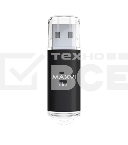 Флеш диск Maxvi MP 8GB USB 2.0 black, монолит с колпачком, металл + ABS пластик