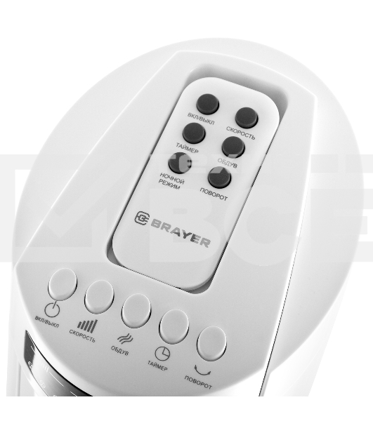 Колонный вентилятор BRAYER BR4958WH, механ.упр.,пульт ДУ,вращение90°,мощ-ть50Вт,защита от перегрева