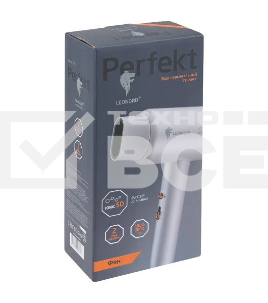 Фен LEONORD LE-1213 белый, 2000 Вт, ионизация