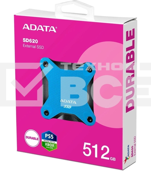 Внешний SSD 512Gb A-DATA SD620, External, USB 3.2, R/W -550/500 MB/s синий