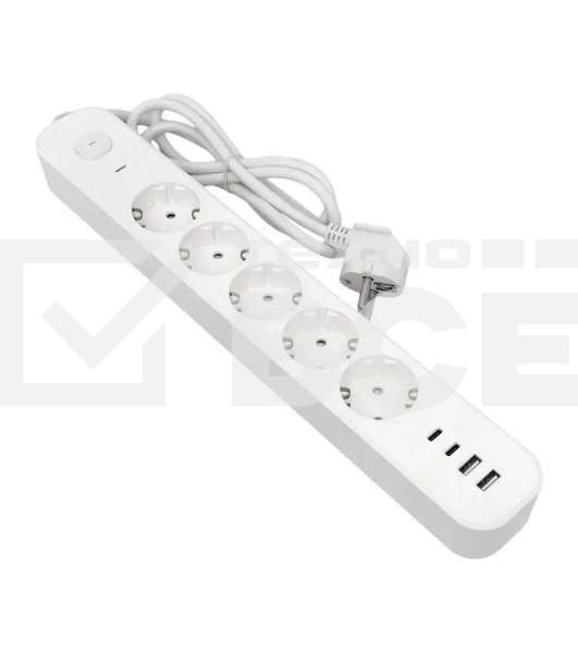 Удлинитель EKF UBA-LUX-515-TC 5х1.5 м IP20 2USB 2.4А+2type-C LUX 1.5 кв.мм