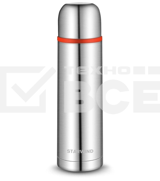 Термос для напитков Starwind 10-500 0.5 л, серебристый/красный, картонная коробка