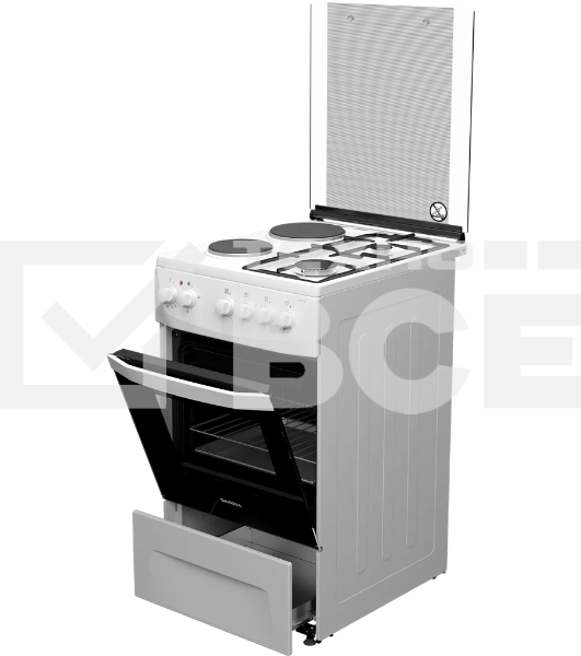 Плита комбинированная Darina 1D KM 241 337 W белый/черный, конфорок 4 шт, духовка 50 л, 50 см x 85 см x 60 см