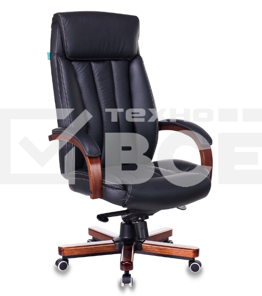 Кресло руководителя Бюрократ T-9922WALNUT/BLACK черный, кожа, крестовина дерево