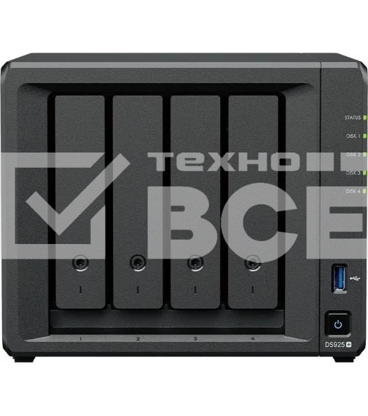 Сетевое хранилище Synology DiskStation DS925+ черный (AMD Ryzen V1500B/4Gb/4 pcs (3.5