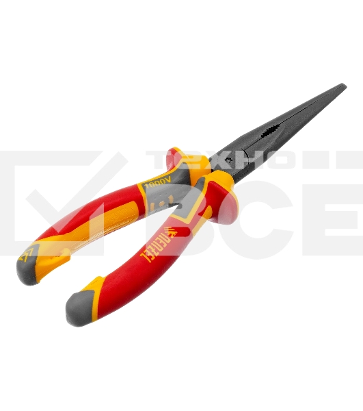 Длинногубцы прямые Denzel диэлектрические рукоятки до 1000 В, трехкомпонентные рукоятки, 205 мм