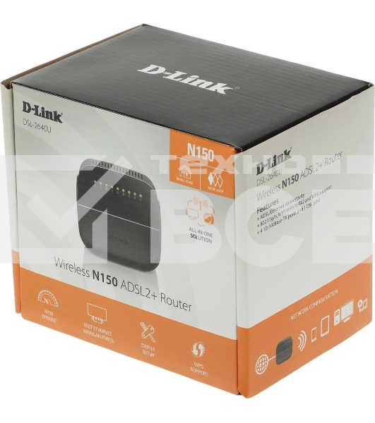 Роутер беспроводной D-Link DSL-2640U/R1A ADSL2+ черный (Annex A)