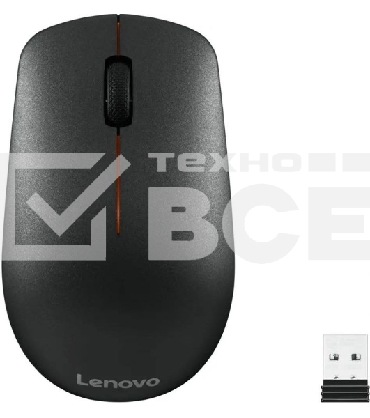 Мышь беспроводная Lenovo 400 черный, 1200 dpi, радиоканал, USB, кнопки - 3