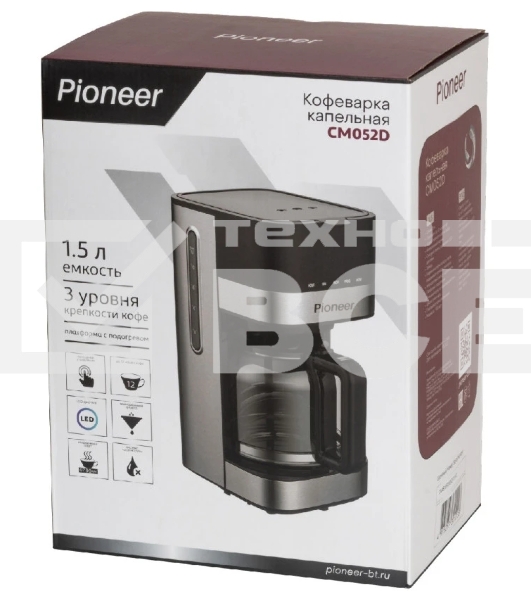 Кофеварка капельная Pioneer CM052D серебристый/черный, исп. кофе - молотый, 1.5 л, 900 Вт