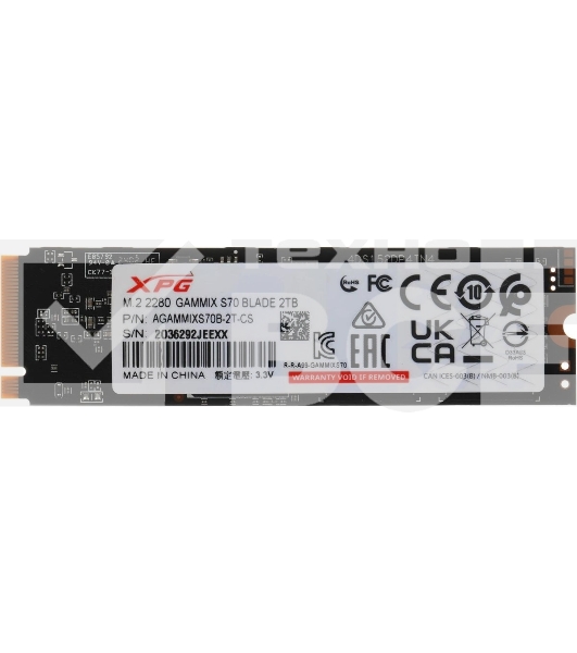 Накопитель SSD ADATA XPG GAMMIX BLADE S70, 2Tb, PCIe 4.0 x4, M.2 2280, NVMe, R/W 7400/6400