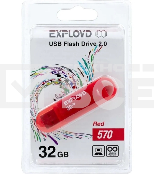 Флешка USB Exployd 570 Red (EX-32Gb-570-Red), 32Gb, USB 2.0, R/W 15/8, красный