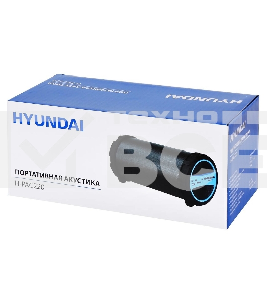 Колонка портативная Hyundai H-PAC220 черный/голубой 10W 1.0 BT/3.5Jack/USB