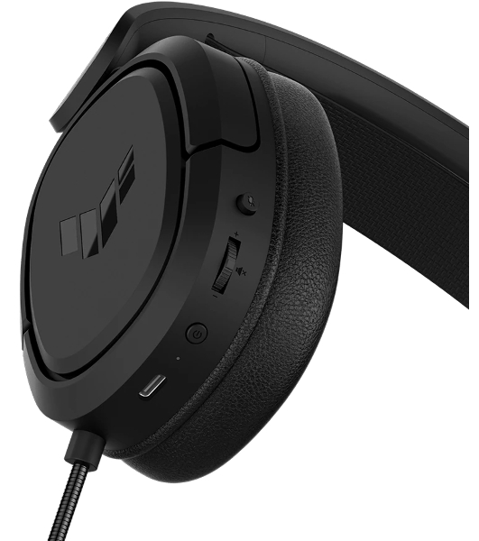 Гарнитура ASUS TUF Gaming H1 Wireless чёрный, беспроводная + проводная, USB/USB-C, до 15 ч, виртуальный 7.1, шумоподавление микрофона
