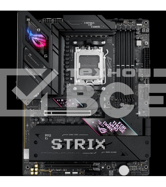 Материнская плата ASUS ROG STRIX B850-E GAMING WIFI, AM5, AMD B850, 4xDDR5, 4xSATA, 5xM.2, 1xPCI-E 5.0 x16, 1xPCI-E 4.0 x16, 1xRealtek 5Gb Ethernet, 1xUSB-C 4, 1xUSB-C 20Gbps, 6xUSB-A 10Gbps, 4xUSB-A 2.0, 3x3.5 мм, 7.1, ATX