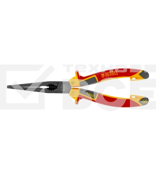 Длинногубцы прямые Denzel диэлектрические рукоятки до 1000 В, трехкомпонентные рукоятки, 205 мм